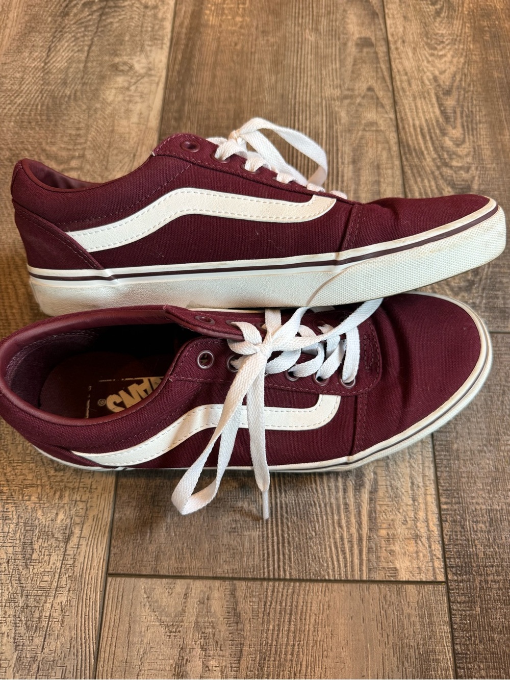 Vans Burgundy and White Old Skool Canvas Sneakers w/bonus laces